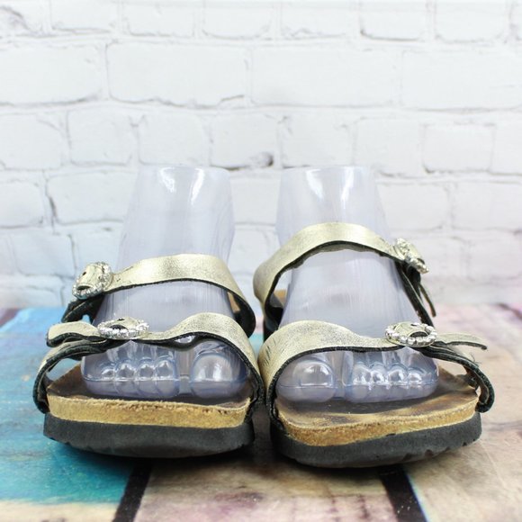 Naot Silver Leather Two Adjustable Strap Open Toe Slide Sandals Size 11 - Picture 4 of 9